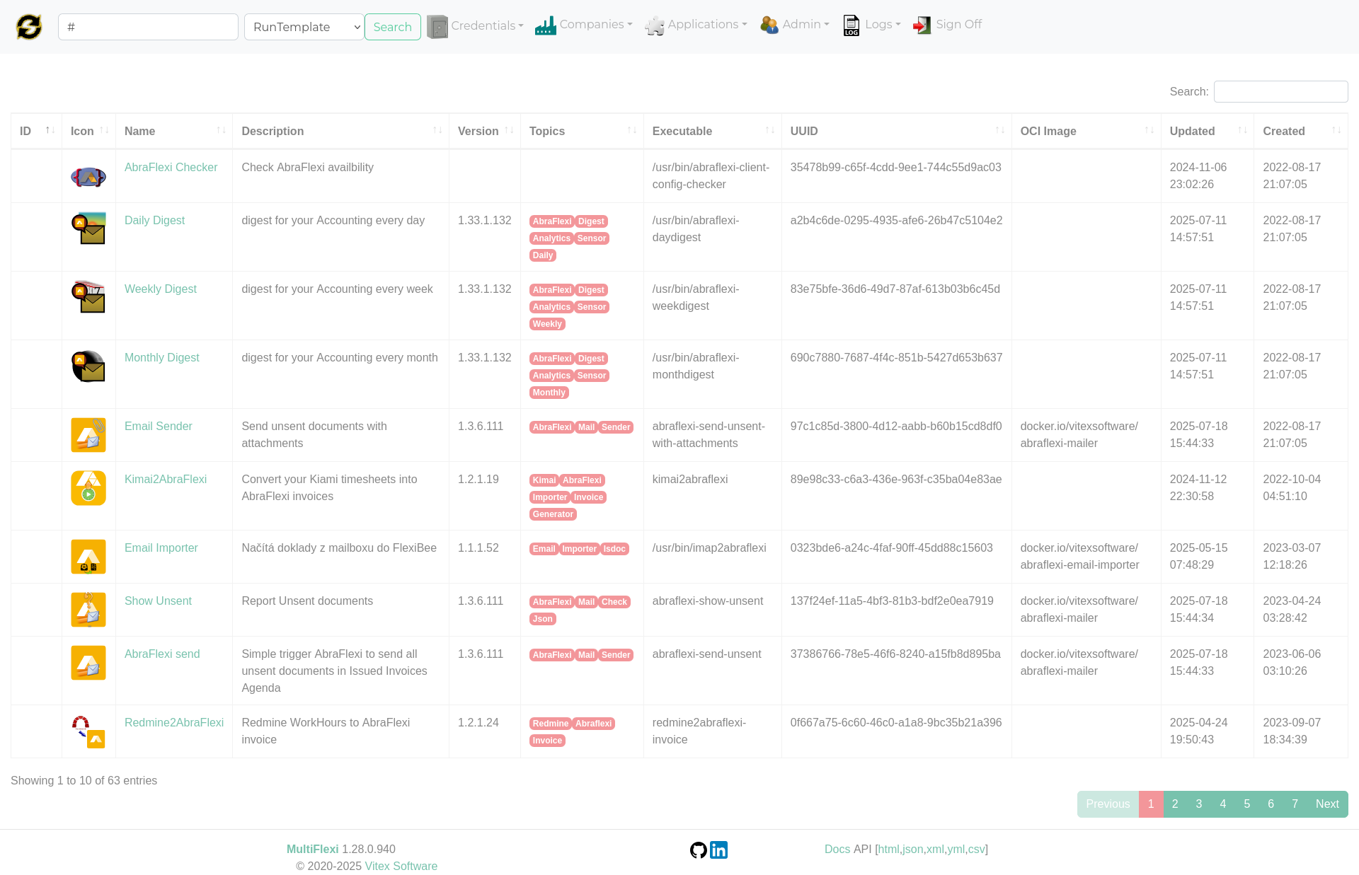 Company applications listing