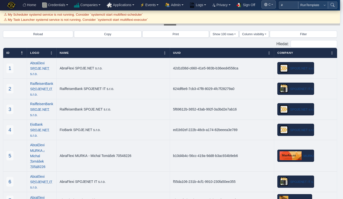 Credential types management screen